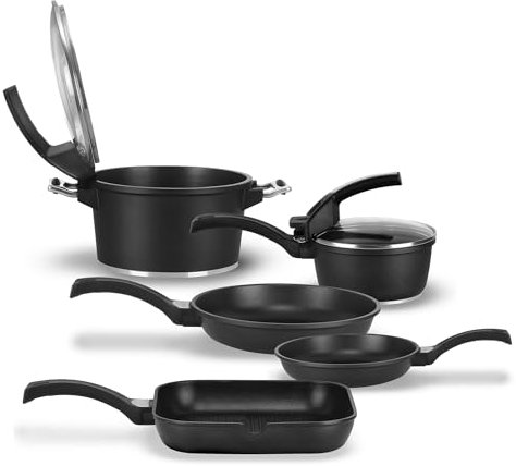 Pensofal, Set padelle e casseruole, Serie Suprema Bioceramix®, Set 7 pezzi, Alluminio con rivestimento antiaderente BIO TITAN a 5 strati, Adatta All'Induzione, Nero