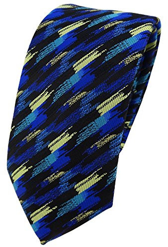TigerTie - Modische Designer Krawatte in blau türkis gold schwarz gestreift gemustert