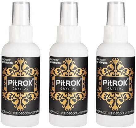 PitROK Crystal Natural Deodorant Spray, Fragrance Free 3 x 100 ml (3 pack) | Pump Spray, Vegan, Cruelty Free, Sensitive Skin Deodorant, with Aloe Vera and Grapefruit Seed Extract. Made in the UK.