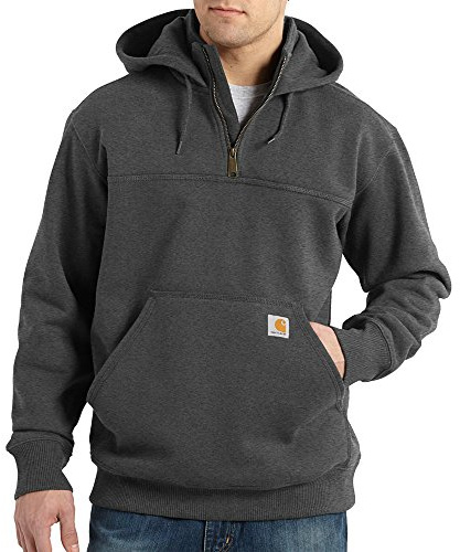 Carhartt Men's Big & Tall Rain Defender Paxton Heavy Weight Hooded Zip Mock Sweatshirt, Carbon Heather, Large/Tall