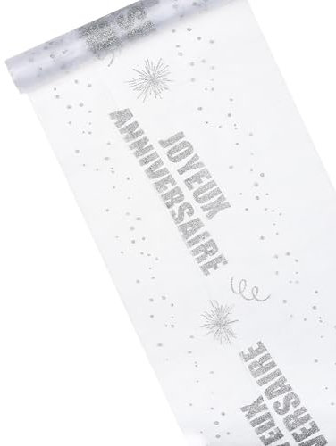 Chemin de table organza Joyeux Anniversaire argent 29 cm x 5 m