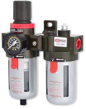 KS Tools Wartungseinheit Druckluft 1/2 515.3356 0,5-12bar I Bestehend aus Druckminderer Druckluft, Filterdruckminderer, Nebelöler und Manometer I Für Wandmontage geeignet