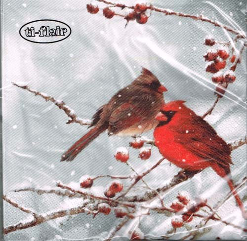 Servietten 33x33cm 20 St. Cardinal Birds on snowy