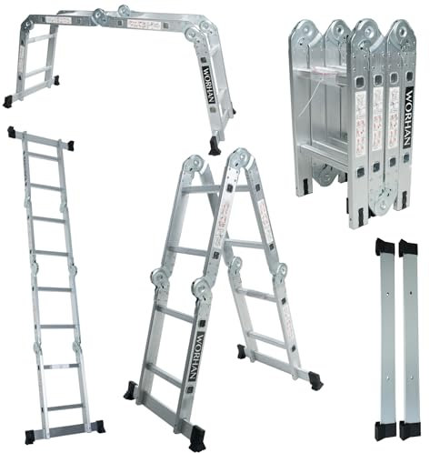 WORHAN SCALA MULTIUSO IN ALLUMINIO 2.5m PIEGHEVOLE MULTI POSIZIONE 14 FUNZIONI CON STABILIZZATORI KS2.5