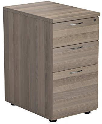 Office Hippo Strapazierfähiger Aktenschrank, robuster Schubladenkasten, abschließbarer Bürostauraum für A4- oder Kanzleiakten-Ablage, Graue Eiche, 3 Schubladen
