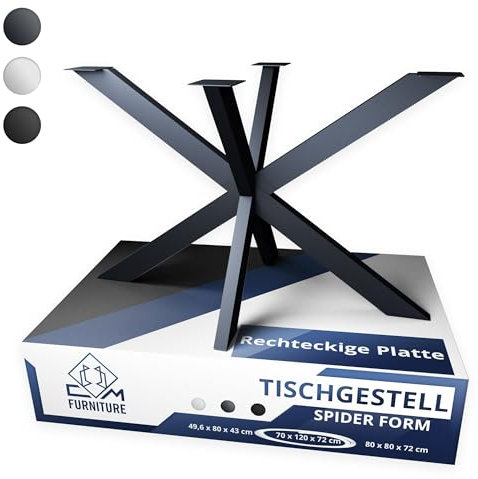 CM Furniture Spider Tischgestell I Stahl Pulverbeschichtet I Tischbeine für Esstisch Couchtisch I Tischkufen Tischfusse Möbelfüße aus Metall - H72 x B70 x L120 cm - Anthracit