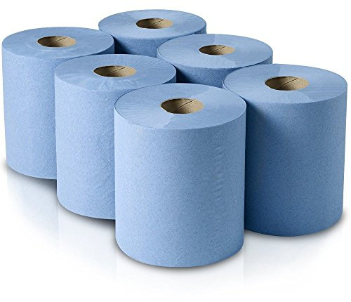 The Chemical Hut 6 x Blue Embossed Centre Feed Paper Rolls. Ideal for Industrial Use & Care Homes