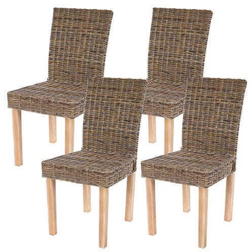 Mendler 4er-Set Esszimmerstuhl Littau, Korbstuhl Stuhl Küchenstuhl, Kubu-Rattan
