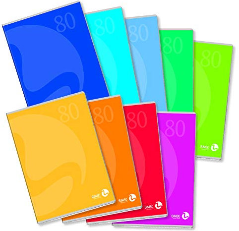 BM BeMore- Color 80, 0110594 - Quaderno Formato A4 (21 cm x 29,7 cm) - Rigatura Bianco - Carta 80g/mq - 9 Colori Assortiti - Confezione composta da 12 pezzi