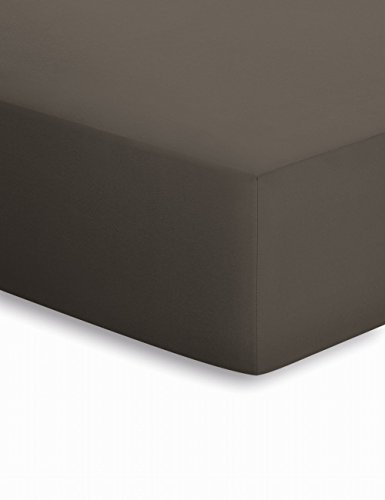 schlafgut 50151-00002000-028-432 Jersey-Elasthan Spannbetttuch, Baumwoll-Mischgewebe, kakao, 220 x 200 x 1 cm