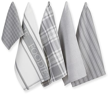 DII Everyday Collection Foodie - Juego de 5 paños de Cocina y paños de Cocina, Color Gris Claro