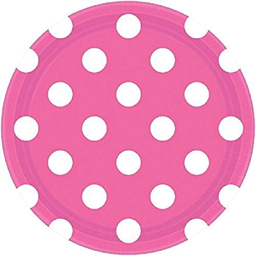 Amscan 541537.103 Punkte Runde Teller Partyzubehör, Gepunktet, Pink, 7 x 7