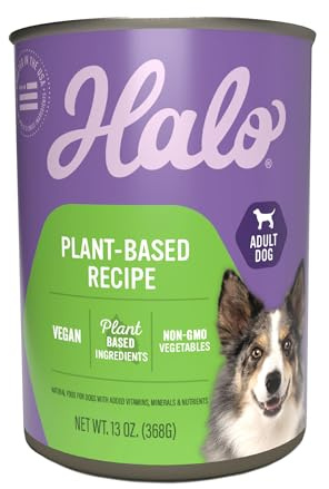 Halo Holistic Vegan Wet Dog Food, Plant-Based Recipe, Canned Dog Food, Complete Digestive Health, Adult Dogs, 13 Oz Can (Pack of 12)