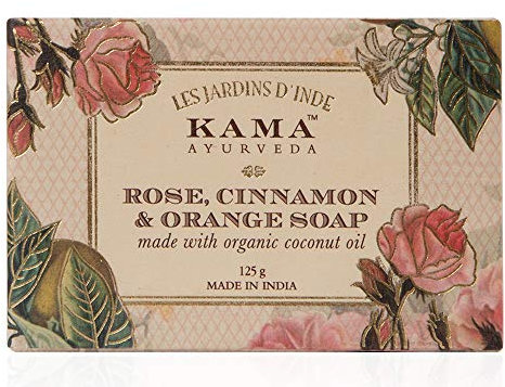 Kama Ayurveda Rosen-, Orangen- und Zimtseife mit Bio-Kokos-, Jojoba- und Rizinusölen, 125 g