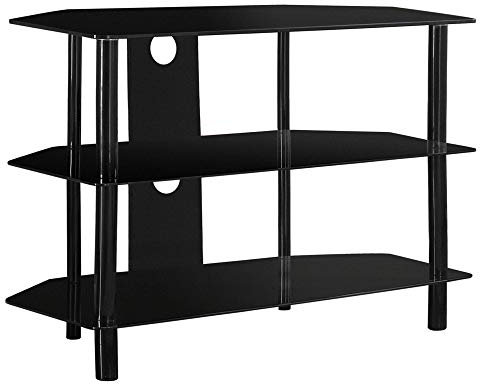 Monarch Specialties Black Metal TV Stand with Tempered Black Glass, 36-Inch
