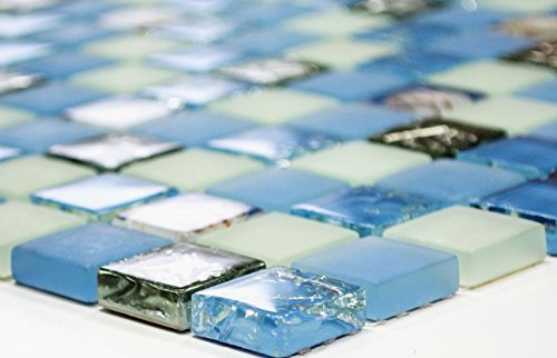 Mosaik Quadrat Crystal Muschel blau Glasmosaik Transluzent Transparent 3D, Mosaikstein Format: 23x23x8 mm, Bogengröße: 60 x 100 mm, 1 Handmuster ca. 6x10 cm