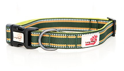 Long Paws Comfort Reflective Padded Dog Collar, Small, Green