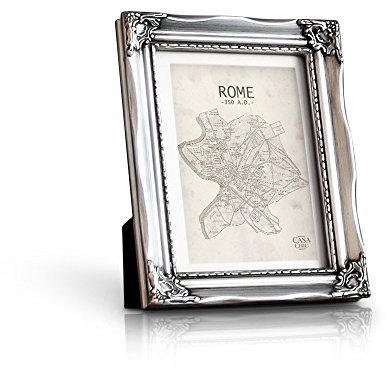 Rococo by Casa Chic - Antik Bilderrahmen 13x18 cm - Glasfront - mit Passepartout für 10x15 Fotos - 3 cm Rahmenbreite - Rococo Baroque Style - Antik Silber