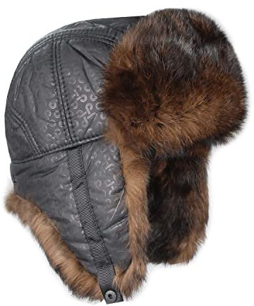 OBC Herren Kaninchen MÜTZE PELZMÜTZE Fellmütze Uschanka Fliegermütze Trappermütze Wintermütze Bombermütze Polarmütze Echt Fell (Braun)