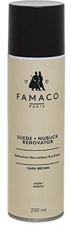 Famaco - Aérosol pour le Daim et le Nubuck - Etanche - Maintient et Raffraîchissant des couleurs - Etanche - Maintient et Raffraîchissant des couleurs - 250ml - MARRON FONCE