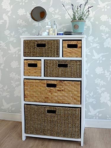 Tetbury Large White Storage Unit with 6 Drawers. Hallway bathroom basket storage. FULLY ASSEMBLED chest of drawers