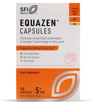 Equazen® Omega 3 & 6 Capsules, Brain & Cognitive Support, DHA, EPA & GLA, Clinically Researched 9:3:1 Formula, Tasteless & Odourless, Halal Certified, Gluten Free, 180 Pack