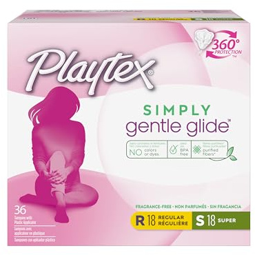 Playtex Simply Gentle Glide Multipack geruchlose Tampons mit normaler und super Saugfähigkeit, 36 Stück (Verpackung kann variieren)