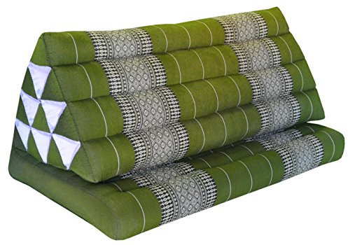 Wilai Thaiboo® Thaikissen mit 1 Auflage XXL Breit, handgefertigt, Thaimatte zum Klappen, Dreieckskissen mit Klappmatratze, Keilkissen Kapok, Rücken Yogakissen Faltbar, ca. 75x80x8 – Grün