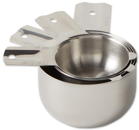 RSVP International Endurance Stainless Steel Measuring Cups, Set of 4 | 1/4 Cup to 1 Cup Measurements | Nest for Easy Storage | Dishwasher Safe | Dry or Liquid | Baking or Cooking