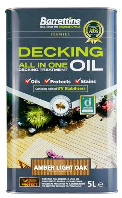 Barrettine Decking Oil (Light Oak, 5L) - UV & Fade Resistant All-in-One Outdoor Decking Treatment, Water Repellent Deck Oil for Exterior Timber & Structures