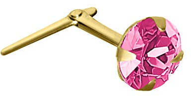 Jewelco London Ladies 9ct Yellow Gold Pink Round Crystal Solitaire Claw Set Andralok Hinged Nose Stud 4mm