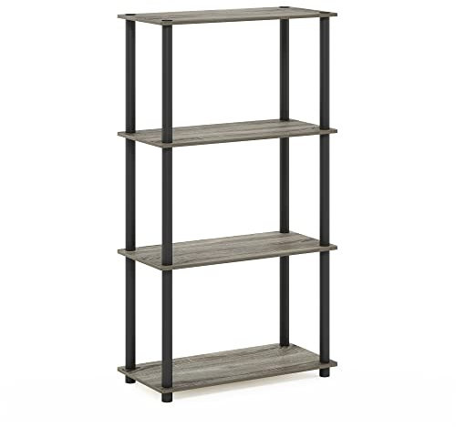 Furinno Turn-N-Tube Scaffali Senza Attrezzi, Legno, Rovere Francese Grigio (French Oak Grey/Black)