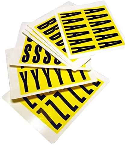 Self-Adhesive Labels Letters A-Z Easy Warehouse Identification, Clean Peel, Leaves No Residue, Yellow And Black - 21mm High X 56mm Wide (1 Card For Characters)