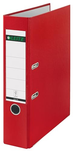 Leitz Lever Arch File, Red, Plastic, Foolscap, 8 cm spine, 11100025