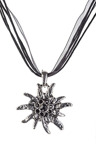 Trachtenkette Edelweiss Trachtenschmuck - Trachten Kette mit feinem Strass in div. Farben - Halskette für Dirndl und Lederhosen