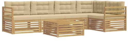 vidaXL Outdoor-Sofagarnitur mit Kissen 6 pcs Weiß und Beige Polyester, Patio Ecksofa, modernes Lounge-Set für draußen, wetterfestes Gartenmöbel für die Terrasse, Bequeme Sitzgelegenheit