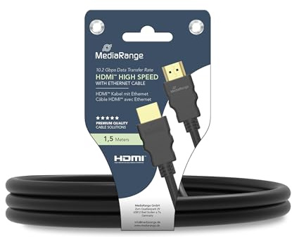 MediaRange: HDMI-Kabel, HDMI 1.4, 10.2 Gbit/s, mit Ethernet, 1,5 m, Schwarz | High Speed HDMI | Ethernet | 1,5 m | für TV und Monitore