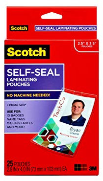 Scotch Selbstklebende Laminiertaschen, Ausweishüllen inklusive Clips, 5,7 x 8,9 cm, 25 Beutel (LS852G) (12 Stück, insgesamt 300 Stück)