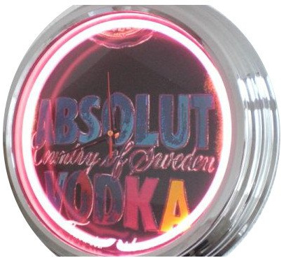 US-Way.de Absolut Wodka WallClock Deko-Clock – 44 cm Durchmesser, Deko-Wanduhr ohne Tickgeräusche und gut lesbares Display, USA 50er-Jahre-Stil Neon-Uhr für Küche, Büro