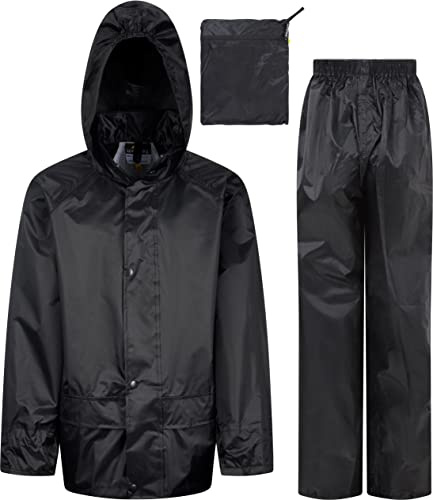 Kids Waterproof Jacket & Trousers Suit Set in Black, Navy Blue or Royal Blue Childs Childrens Boys Girls WR225J (11-12 Years, Black)