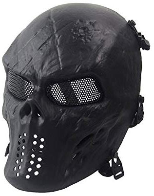 ATAIRSOFT Taktische Airsoft Paintball Skelett Schädel Maske, CS schützende Vollgesichtsmaske für Halloween Cosplay Maskerade (Schwarz)
