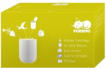 Purring Small Waste Bags, Quick Dispense Design, Small Bin Bags with Compact and Storable Pack, 4 Litre, 100 Count Lemon Tree