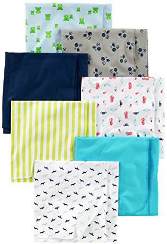 Simple Joys by Carter's Unisex Baby 7-Pack Flannel Nursery-Receiving-Blankets, Blau/Weiß, Einheitsgröße (7er Pack)