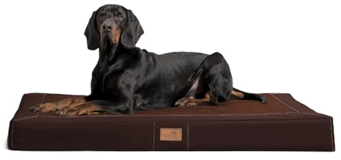 tierlando® Orthopädische Hundematratze Oscar VIP aus Kunstleder und Velours mit Visco-Schaumfüllung, druckentlastende Hundematte mit Rutschfester Unterseite Größe: 150x100cm | Farbe: 01 Braun