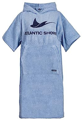 ATLANTIC SHORE | Surf Poncho | Badeponcho mit Kapuze aus 100% Baumwolle | Unisex | Basic für Erwachsene in Light Blue | Long (ab 175 cm)