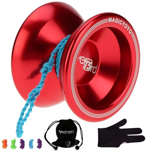 MAGICYOYO Profi Unresponsive JoJo für Kinder, Teen, Erwachsene, Nicht für Anfänger, Magic Yoyo T5 Overlord Non Responsive Jo-jo Ball Metall mit Handschuh, Tasche, 5 Jojos Saiten, rot