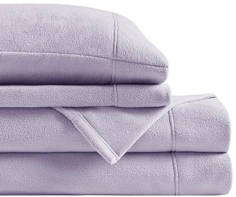 True North by Sleep Philosophy Micro Fleece Bed Sheet Set, Warm, Sheets with 14 Deep Pocket, for Cold Season Cozy Sheet-Set, Matching Pillow Case, Full, Lavender, 4 Piece