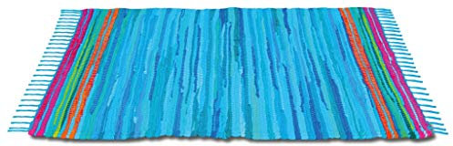 Bestlivings Flickenteppich 140 x 200 cm aus handgewebter Baumwolle in Blau - Dunkelblau, viele Variationen