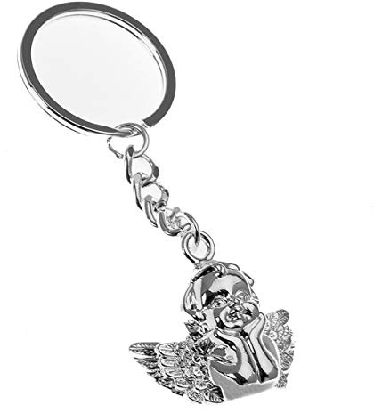 SILBERKANNE Schutzengel Schlüsselanhänger (10 cm) | Taschenanhänger Premium Silber Plated Versilbert | Edle Verarbeitung mit Karabiner