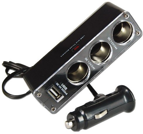 Accessotech 3 Way 12v Car Cigarette Lighter Charger Adaptor + USB Port Phone PDA SatNav MP3
